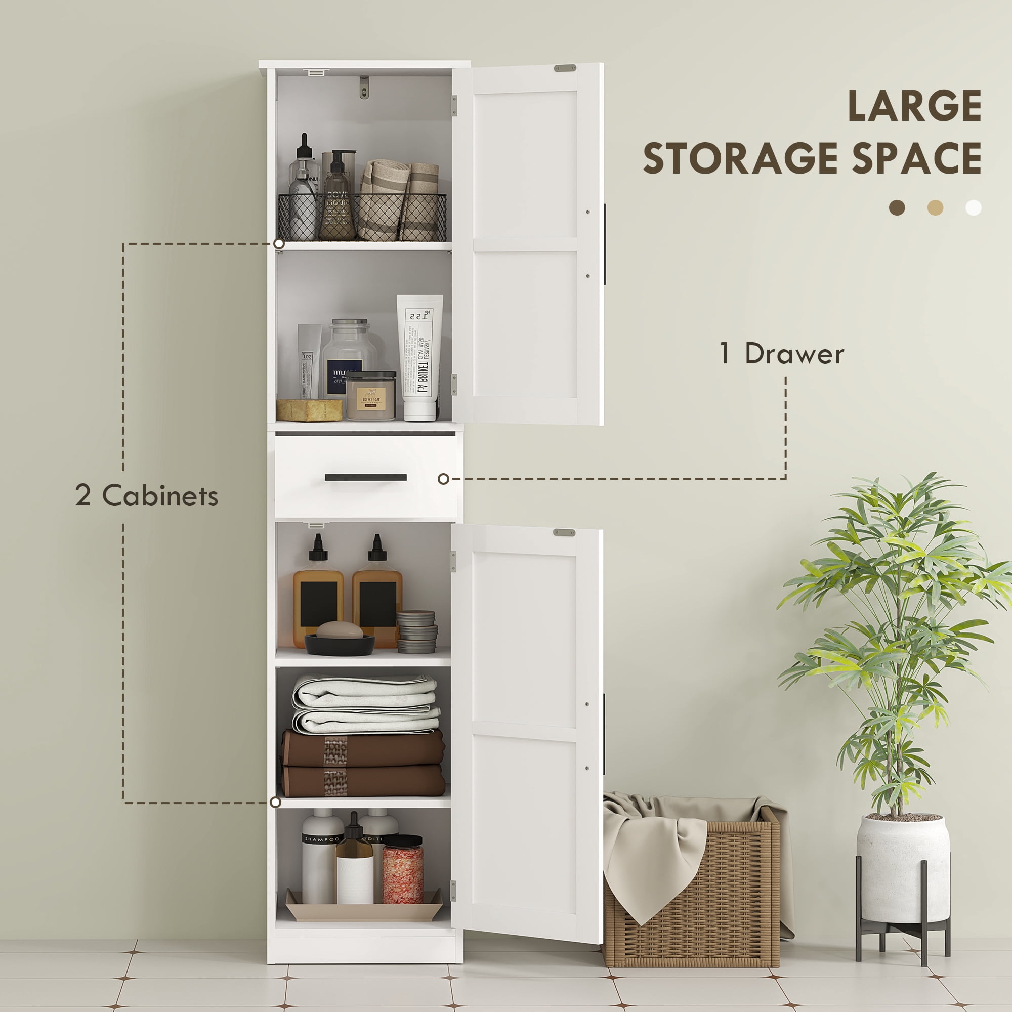 HOMCOM 67" Tall Bathroom Storage Cabinet, Narrow Bathroom Cabinet, White