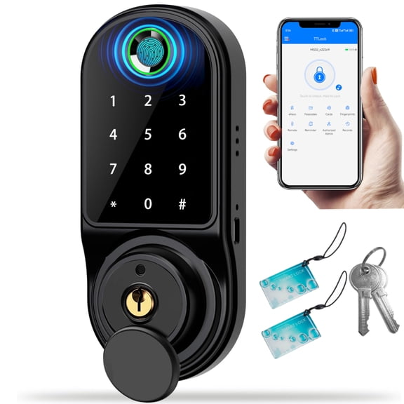 Door Lock,Blacksmith Smart Door Lock with 5 Ways Quick Unlock,Fingerprint Door Lock,Electronic Door Lock,Black