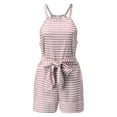 thumbnail image 6 of Kmdttou 2025 New Fashion Fashion Women's Summer Casual Striped Print Sleeveless Round Neck Lacing Straight Shorts Jumpsuit with Pockets Clothes on Clearance!, 6 of 7