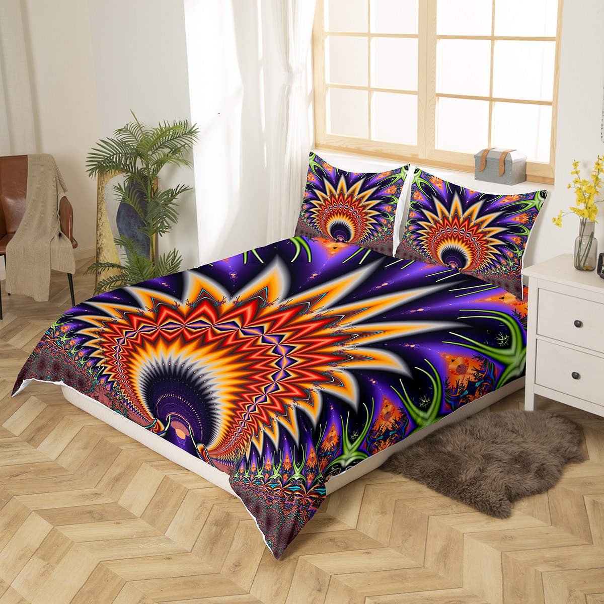 Swirl Spiral Duvet Cover Exotic Artsy Trippy Bedding Set for Women