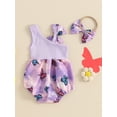 thumbnail image 3 of FEORJGP Toddler Baby Girl Two Piece One Shoulder Rompers 0 3M 6M 12M 18M Infant Sleeveless Jumpsuits Flower Print Slash Neck Ribbed Bodysuits Bow Headband Cute Outfits, 3 of 8