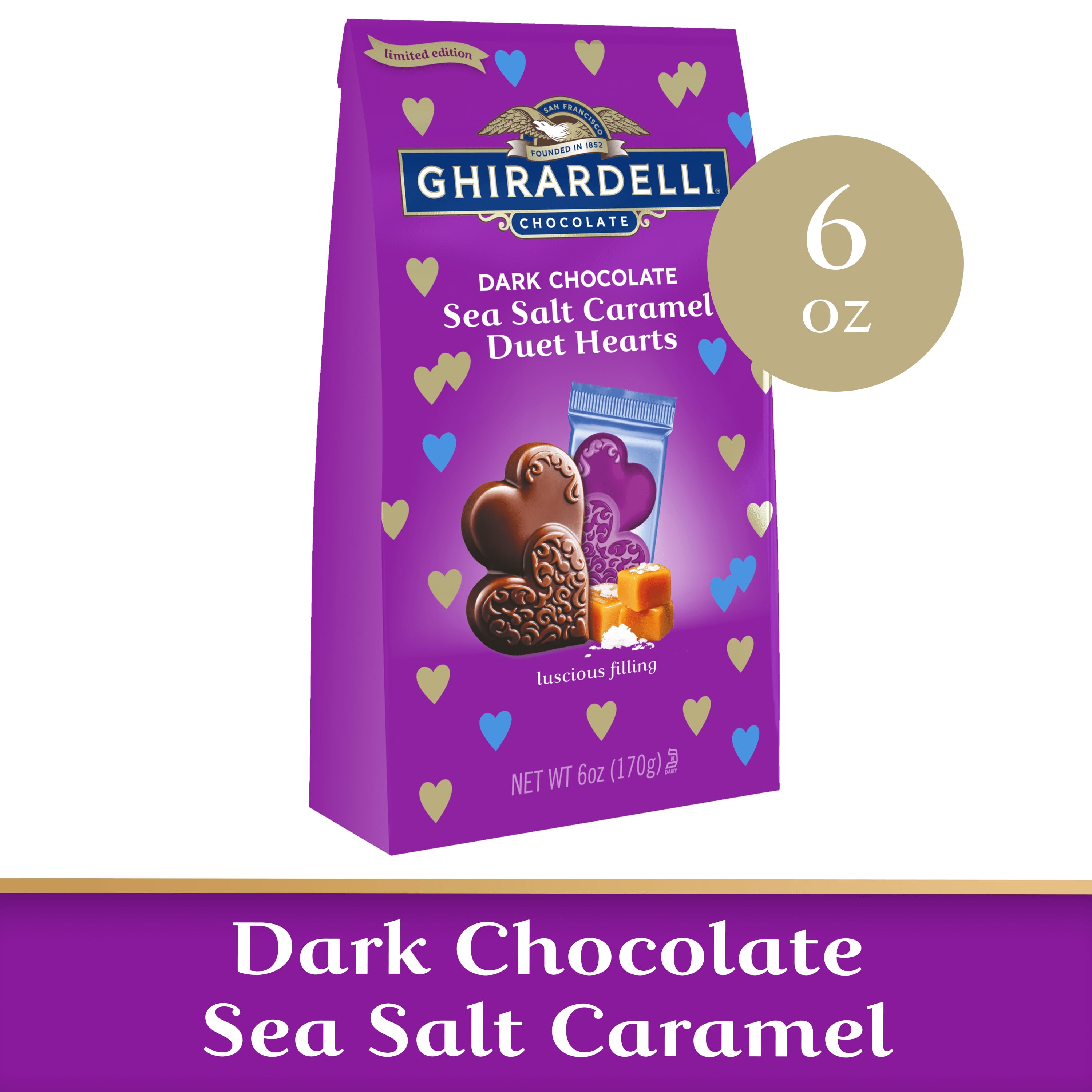 GHIRARDELLI Dark Chocolate Sea Salt Caramel Duet Hearts for Valentines