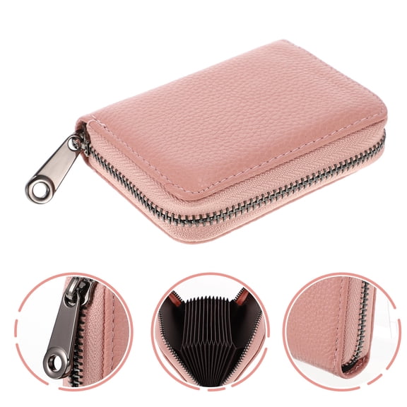 Raindrops 1Pcs Pink Wallet Purse Card Holder Anti Theft Pocket Multi Grid Slots 11.8x3.3x1.2in