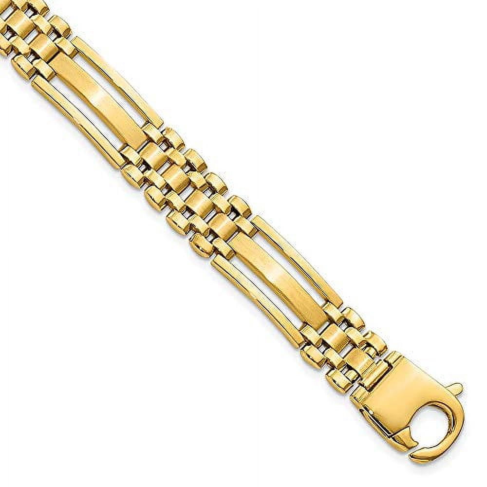 14K Yellow Gold Polished and Satin 8.75in Mens Link Bracelet
