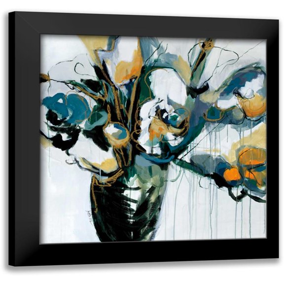 Maritz, Angela 12x12 Black Modern Framed Museum Art Print Titled - Blooms in Shamrock Grey