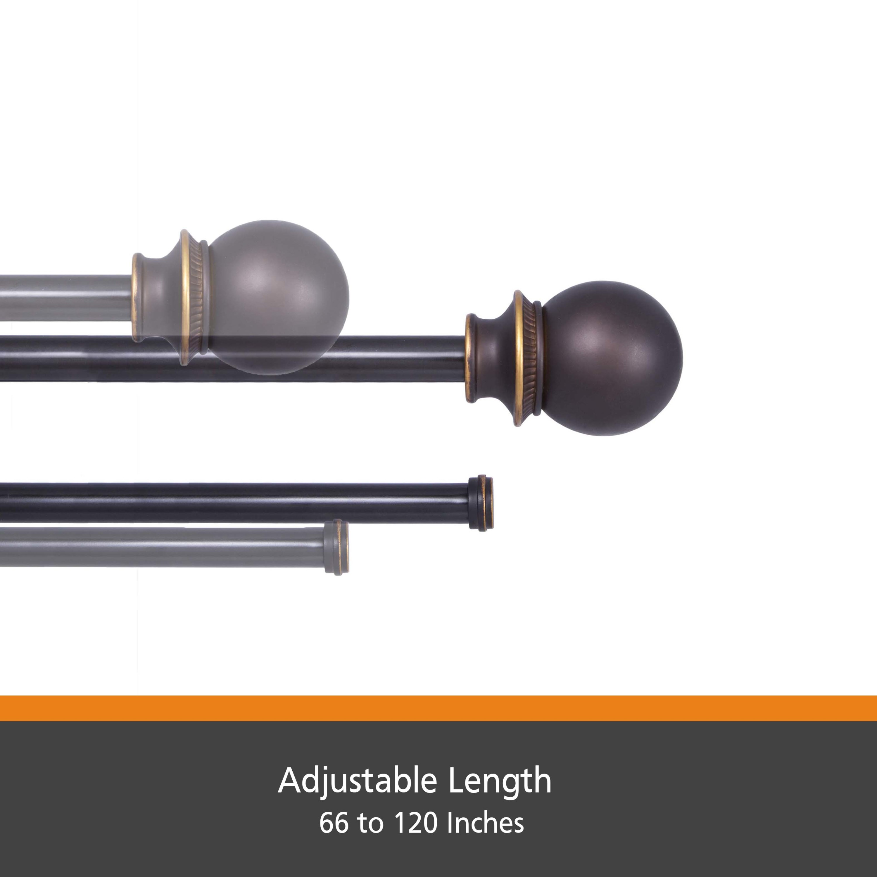 Kenney® Birkin 5/8" Fast Fit? Easy Install Decorative Window Double Curtain Rod, 66-120", Oil Rubbed Bronze