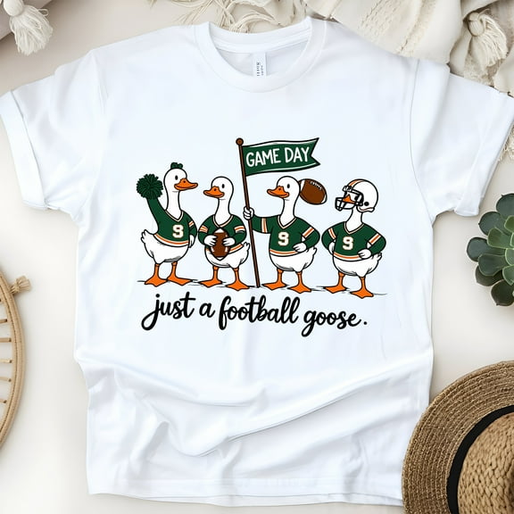 Just a Football Goose T-Shirt | Funny Game Day Graphic Tee, White, Size S