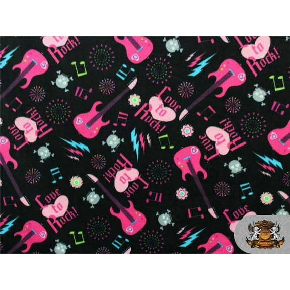 FLEECE PRINTED *LOVE TO ROCK PINK* FABRIC / BY THE YARD N-304