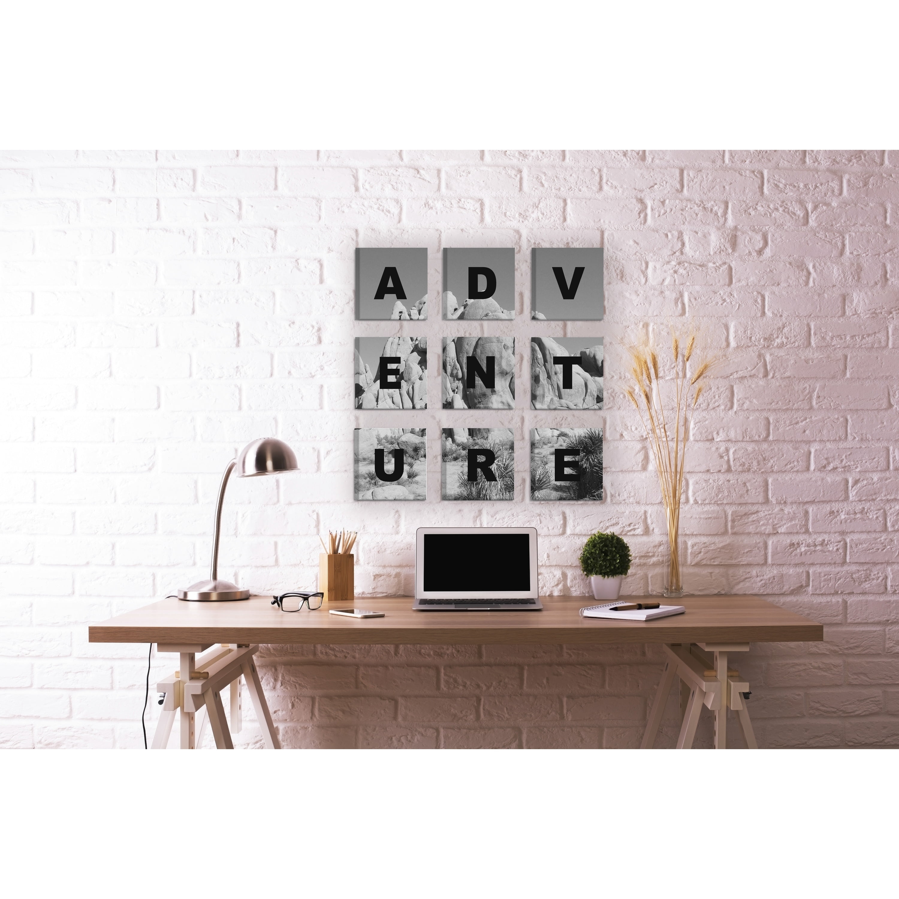 Stupell  ADVENTURE Black and White 9pc Multi Piece Canvas Wall Art Set
