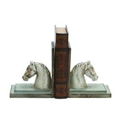 A Pair of Poly Stone Horse Head with Wooden Bookend