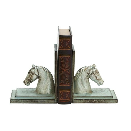 A Pair of Poly Stone Horse Head with Wooden Bookend