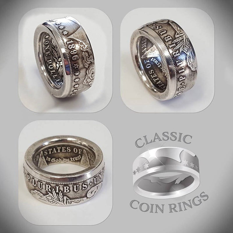 1986 to 2023 Silver dollar coin ring his & hers sweetheart set 2 coinrings  from 1 99% Silver Eagle coin Wedding Band Engagement Ring Jewlery