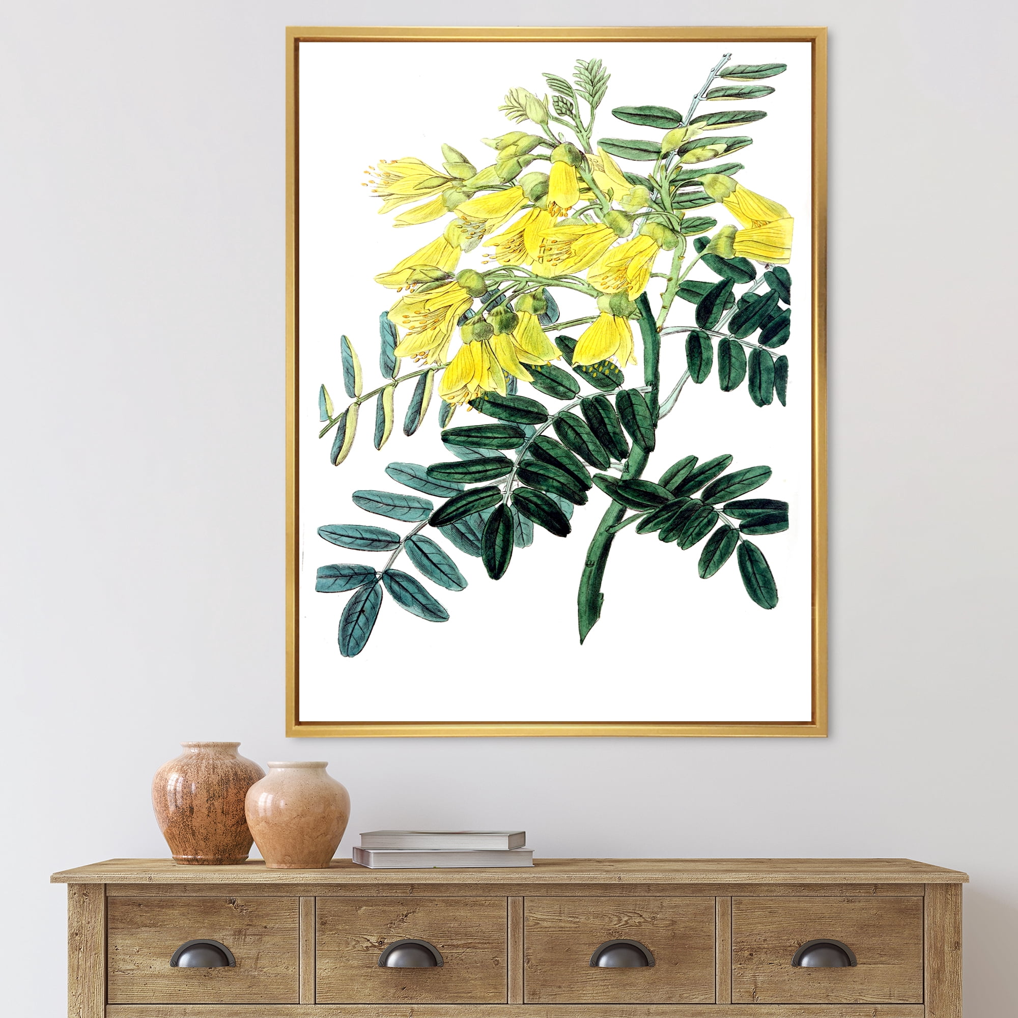 Designart 'Ancient Yellow Flower II' Traditional Framed Canvas Wall Art Print