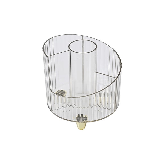 Ikohbadg Clear Makeup Brush Holder, 4 Slot Makeup Brush Holder, Vintage Striped Make Up Brush Holder, for Vanity Decor, Bathroom Countertops, Desk Storage Container, Cosmetic Display Cases, White