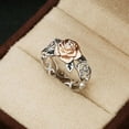 thumbnail image 3 of Womens Two Tone Flower Ring Copper Plated Rose Gold Ring with Gold Plated Gemstone Inlay Flower Design Ring Birthday Gift for Her Fashion Jewelry, 3 of 6