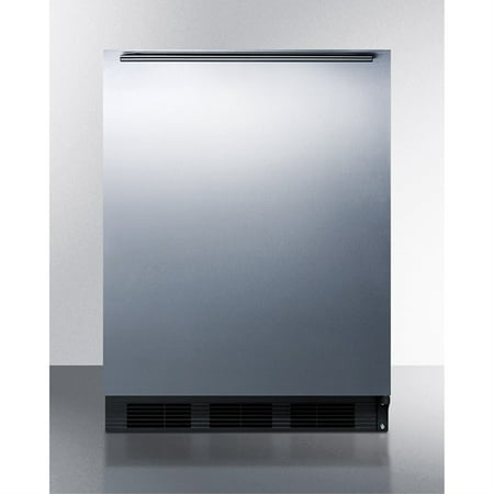 Built-in undercounter refrigerator-freezer for residential use  cycle defrost with a stainless steel wrapped door  horizontal handle  and black cabinet