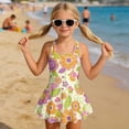thumbnail image 3 of Xixirimido Colorful Boho Floral Print Girls One-piece Swimsuits Sleeveless Swimwear with Skirt & Built-in Shorts Hawaiian Beach Vacation Modest Bathing Suit, 3-4 Years, 3 of 7