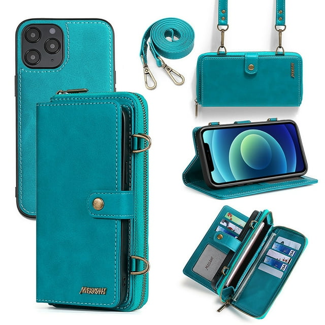 Card Slot Case forfor iPhone13 Pro Wallet Case,Multi-Functional Leather Purse Flip Cover Zipper Wallet Case with Card Slots & Detachable Magnetic Phone Case