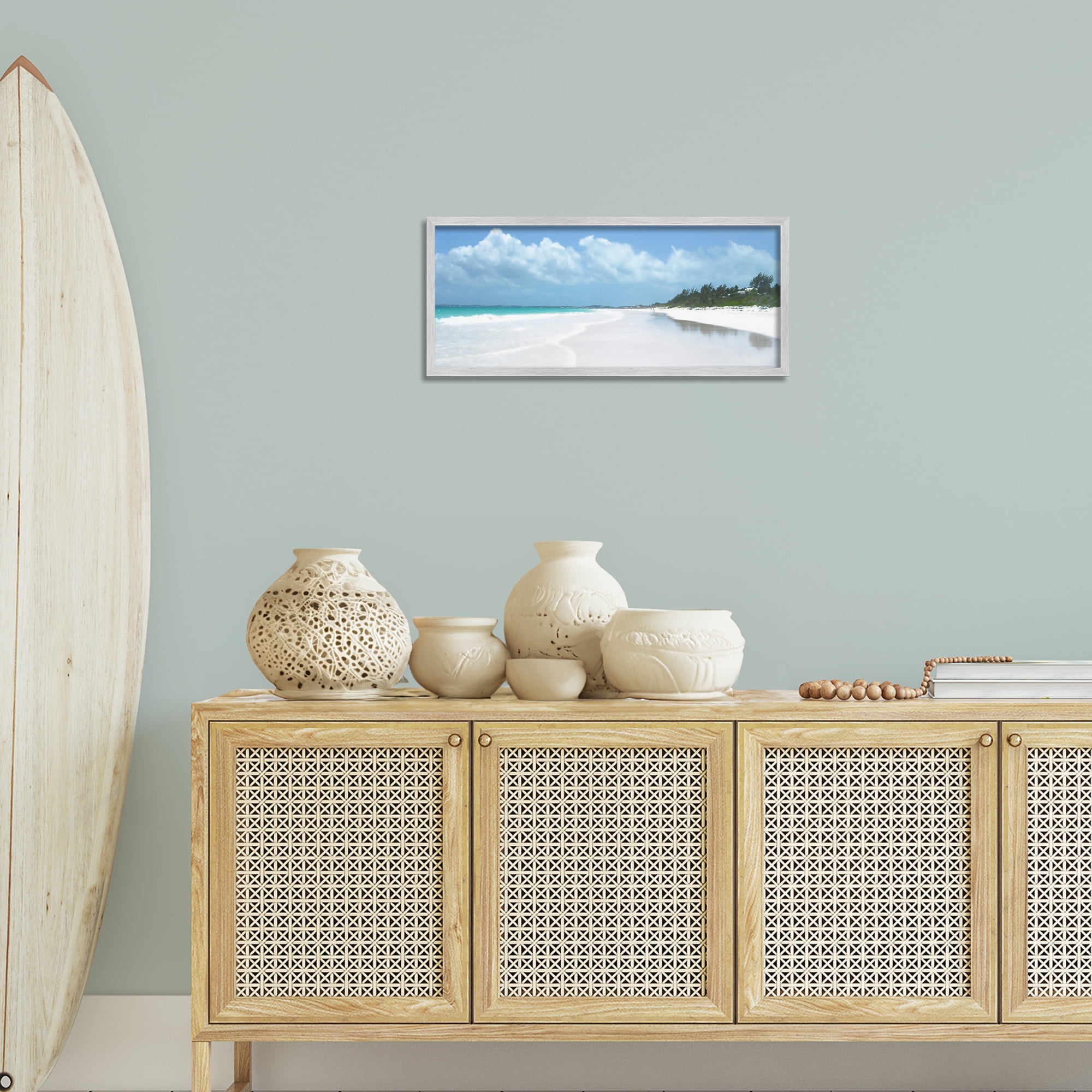 Stupell Industries Pink Sands Shore Landscape Photography Gray Framed Art Print Wall Art, 24 x 10