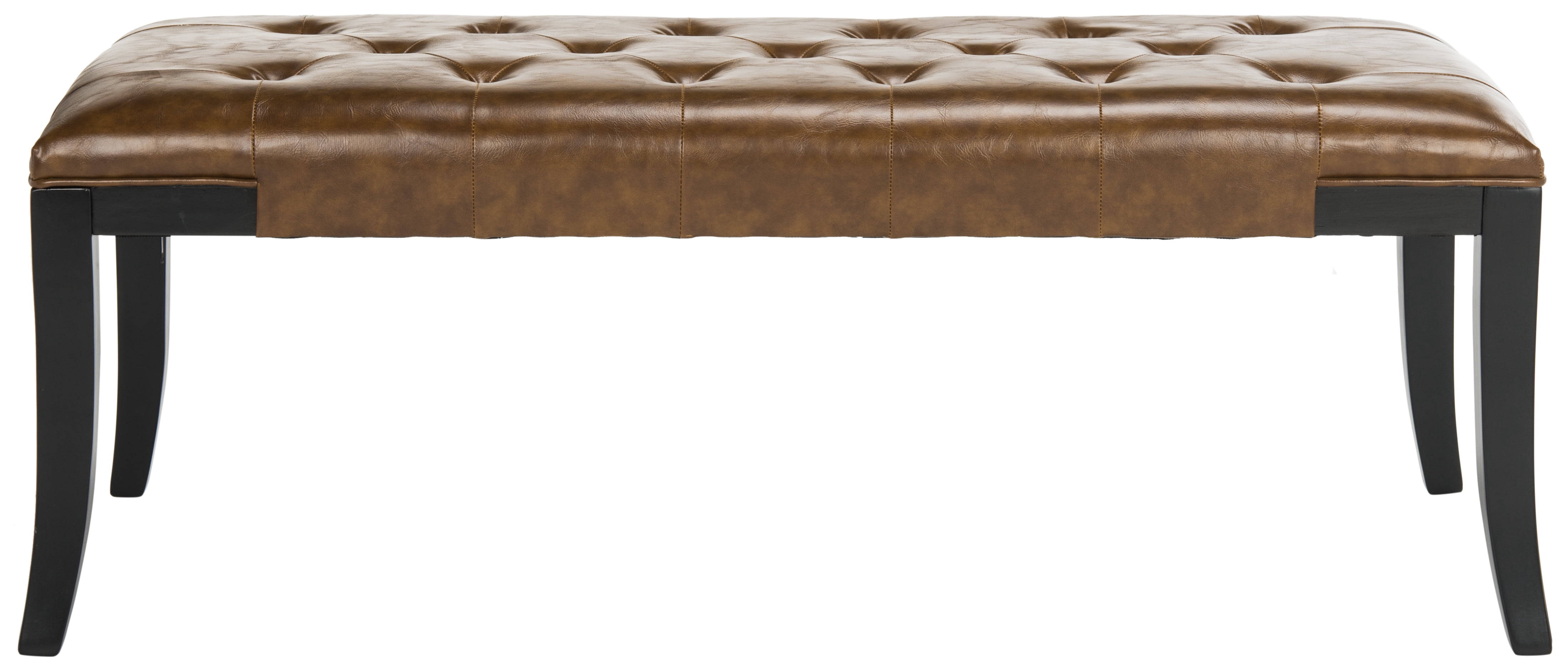 SAFAVIEH Tyler Rustic Curved Leather Tufted Bench, Saddle