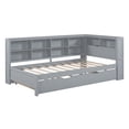 thumbnail image 4 of Twin Daybed with Twin Trundle, Wooden Bed with Storage Shelf and USB Charging Ports for Bedroom, Grey, 4 of 7