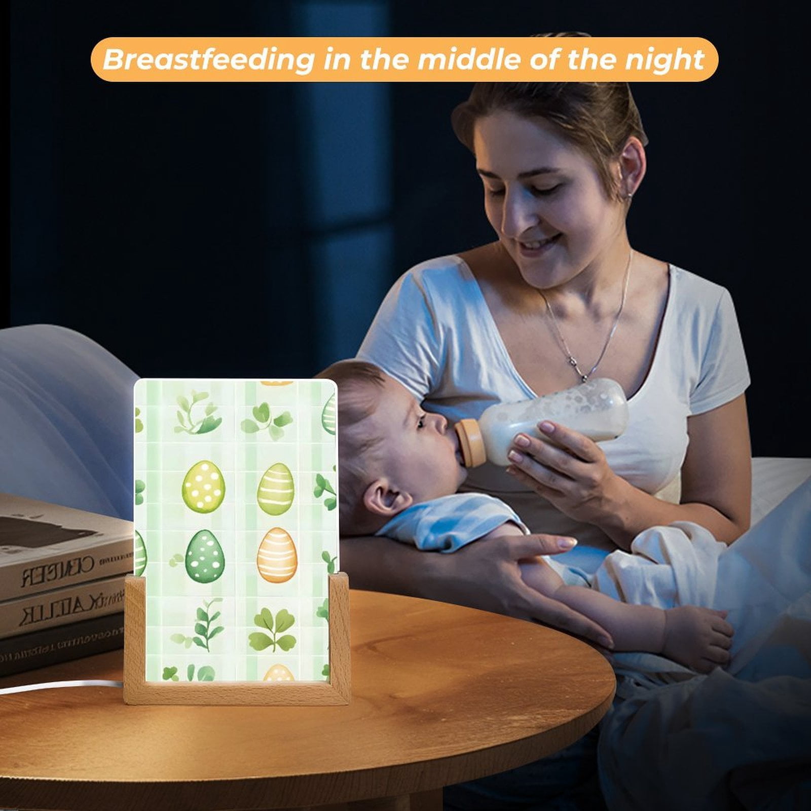 Acrylic Night Light Colorful Inclined Plug Base Simple To Install And Durable Not Easy Oxidation Rust Color Easter Day Easter Eggs Leaves Watercolor Eggs 6.1x4in