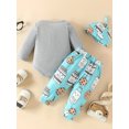 thumbnail image 3 of HWJAD Boobie Monster Outfits for Newborn Baby Boy Casual Letter Romper+ Pants+Hat 3PCS Clothes Set, 3 of 8