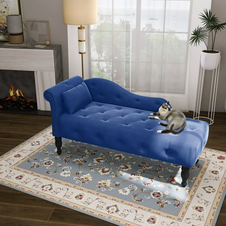 Holaki Tufted Upholstered Velvet Rolled Arm Chaise Lounges Indoor Chair Right Arm Facing Chaise Lounge with Nailhead Trim for Living Room Bedroom