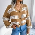 thumbnail image 4 of VSSSJ Women Fall Winter Casual Color-Block Open Front Cropped Cardigan Button Down Lantern Long Sleeve Draped Warm Sweater Coat Khaki S, 4 of 8