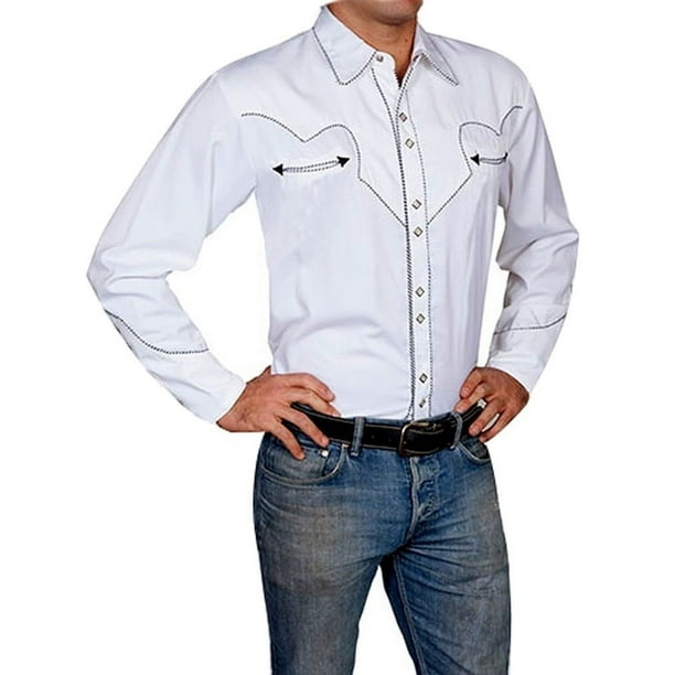 Scully Leather - Scully P-726X-WHT-4X-B-T Mens Western Shirt - White ...