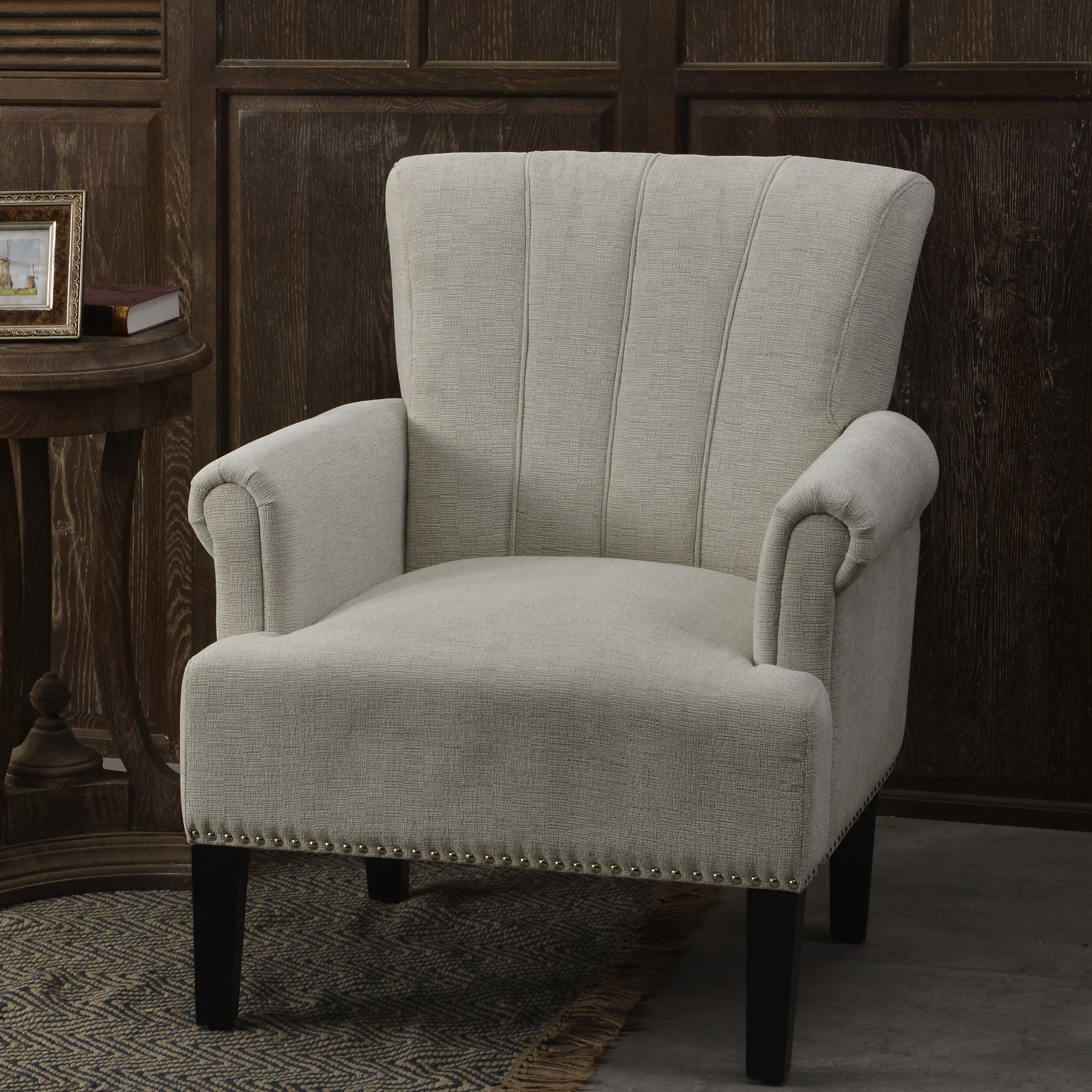 MAYEERTY Accent Rivet Tufted Polyester Armchair for Living Room Bedroom Cream