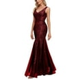 thumbnail image 3 of ROMANCE VICTORY Women's Sexy V-Neck Sleeveless Shinning Sequins Tulle Evening Mermaid Bridesmaid Cocktail Prom Dress, 3 of 11
