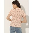 thumbnail image 3 of Camisa Floral De Manga Corta Con Cuello Y Solapa Con Muescas Para Mujer Rosa S, 3 of 5