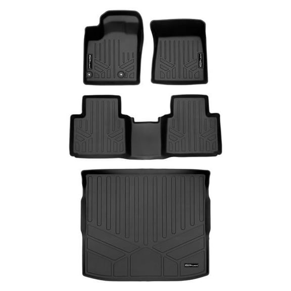 SMARTLINER Custom Fit Floor Mats 2 Rows and Cargo Liner Behind 2nd Row Set Black Compatible With 2022-2023 Mitsubishi Outlander (Does not Fit PHEV or Sport Models)