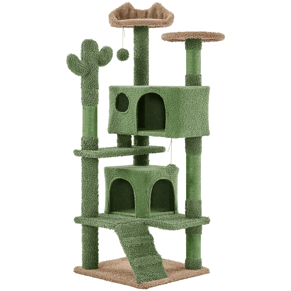 Yaheetech 54.5''H Cactus Cat Tree Cat Tower, Green/Brown