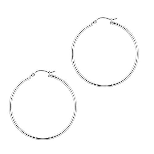 JewelStop 925 Sterling Silver Hoop Earrings - 40 mm (1.57 Inch.) X 2 mm (0.08 Inch.)