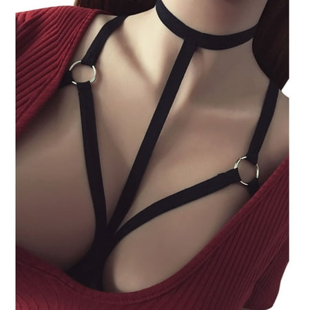 

DENGDENG Women Elastic Halter Criss Cross Harness Bra Sexy Hollow Out Strappy Lingerie for Women Cage Cupless Bra