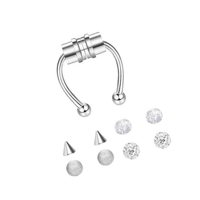 facefd Magnetic Fake Septum Nose Rings Hoop Horseshoe for Women Bright Silver