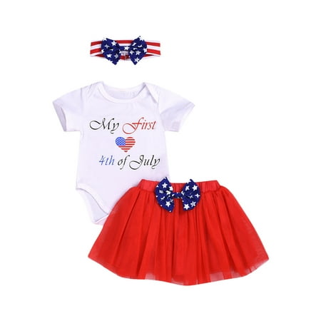 

Woshilaocai Infant Baby Girl Summer Outfit Letter Printed Romper Tutu Skirt Bow Tie Headband Clothes 3Pcs Set