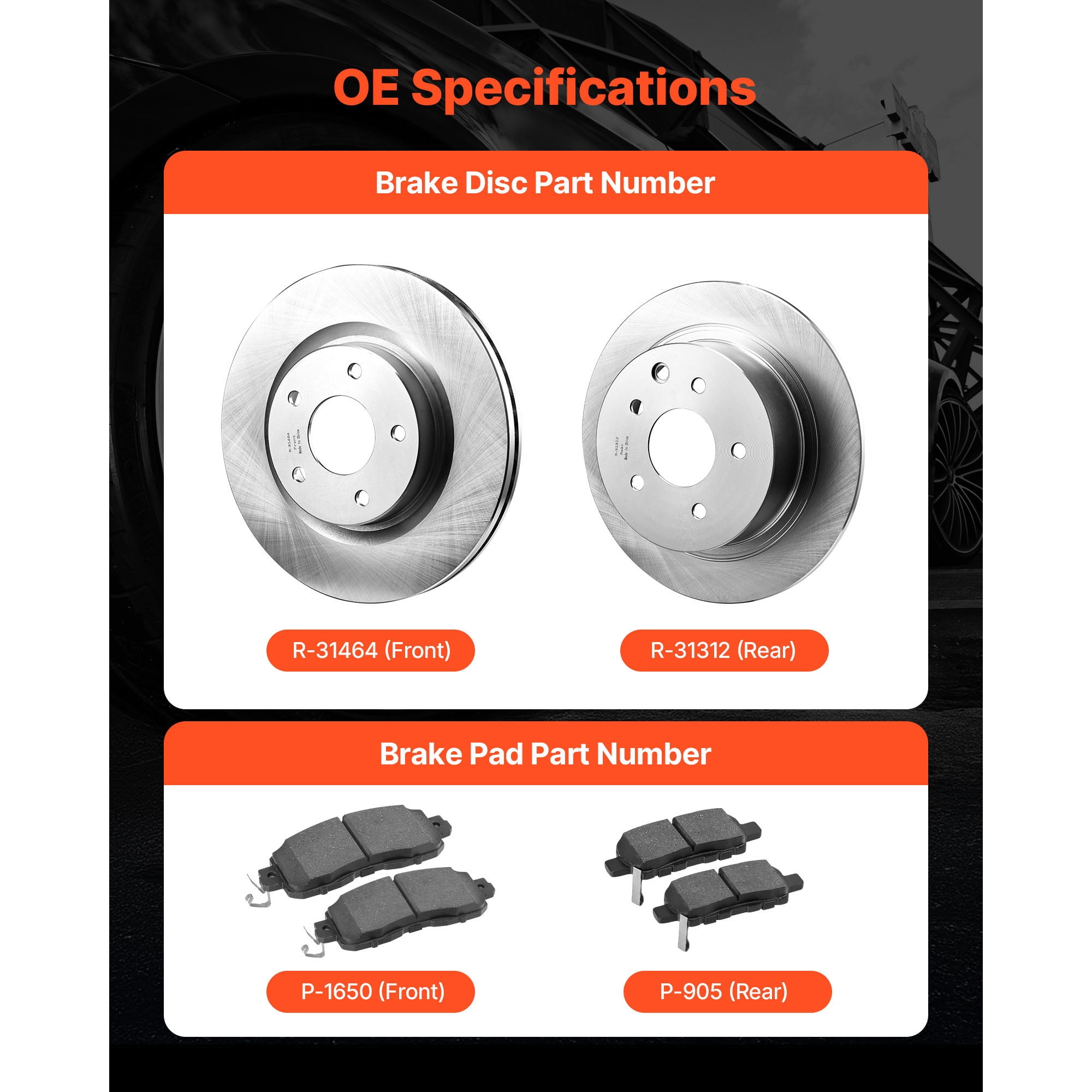 KFFKFF Front and Rear Brake Kit Compatible with 2013 Nissan Altima (Base, SL, SV & S Sedan), 2014-2018 Nissan Altima, 2019-2023 Nissan Altima (with Manual Parking Brake), Ventilated Front Rotors