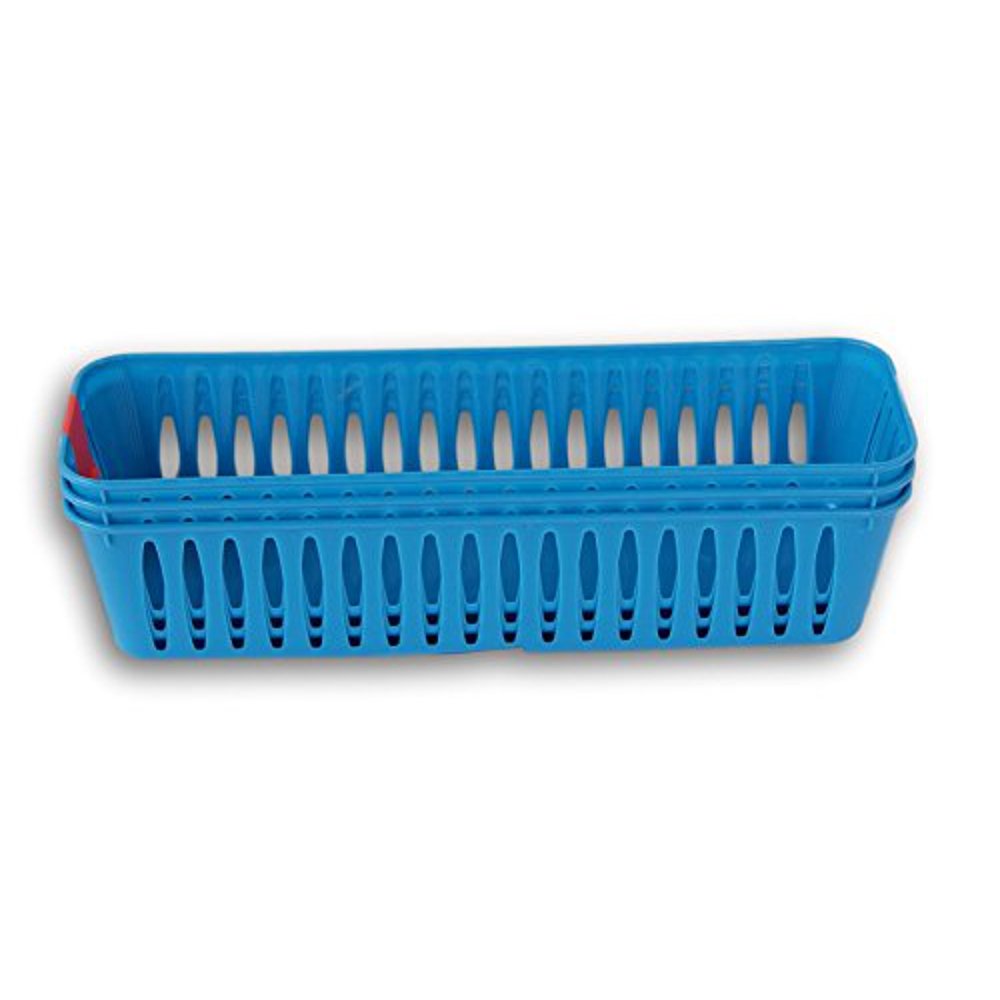 Greenbrier Slim Plastic Storage Trays Pencil Baskets in Blue Set of 3