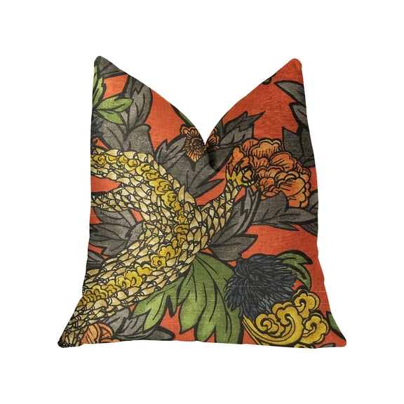 Plutus Amaryllis Dragon Multicolor Luxury Throw Pillow - Double sided 20" x 36" King