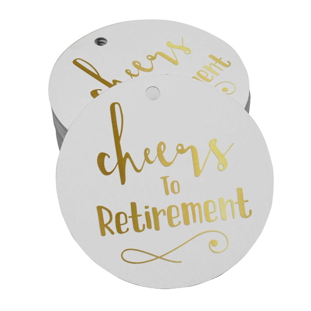 Inkdotpot Étiquettes de Bouteille « Cheers To Retirement » en Vraie Feuille d'Or, Étiquettes Suspendues pour Cadeaux, Lot de 100