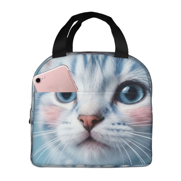 Cute Cat Lunch Bag With Cats Reusable Lunch Box Front Pocket Zipper Closure Leakproof Insulated Cooler Tote Bag Food Container Cartoon LunchBox For Men Women Work Travel Picnic