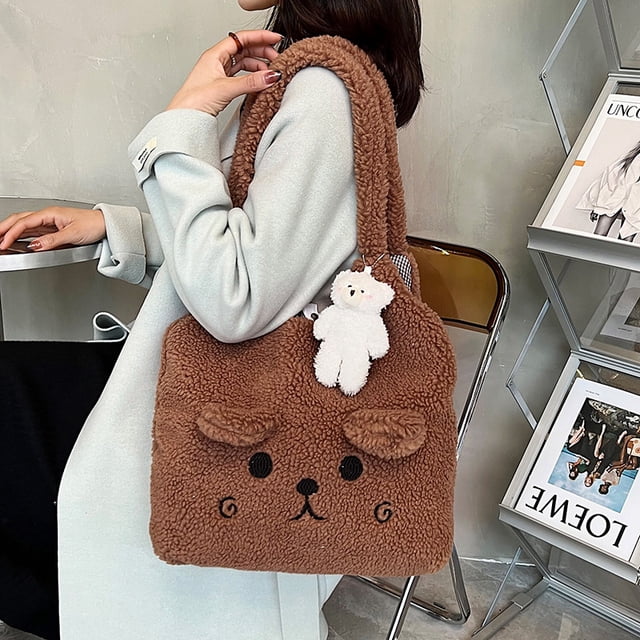 Bolso de hombro con orejas de oso de peluche, bolso de mano de moda para mujer
