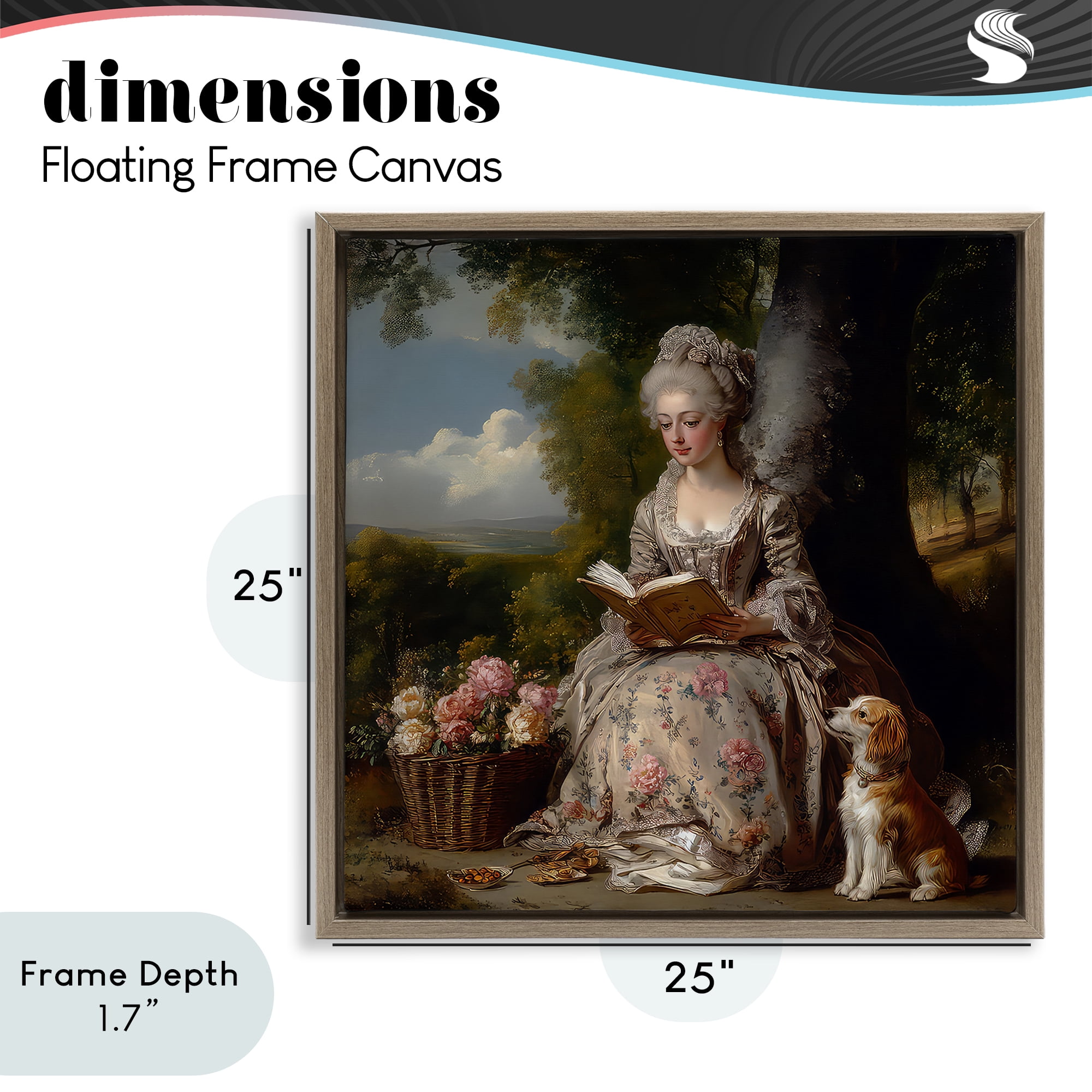 Stupell Industries Rococo Lady with Dog Brown Framed Floater Canvas Wall Art, design by The Wands Want