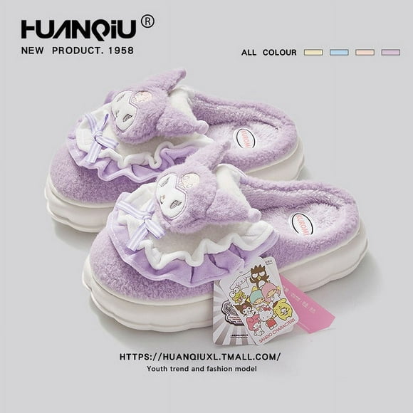 Kawaii Sanrio Pantoufles Maison Hello Kitty en Coton Peluche pour Salle de Bain Intérieure Femmes Été 2023 Chaussures Antidérapantes de Plage Kuromi Tongs