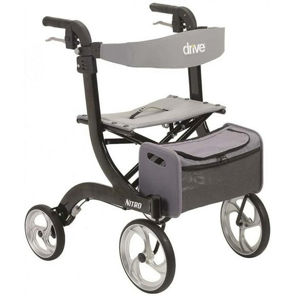 Drive Nitro 4-Wheel Rollator - Aluminum Frame, Adjustable Height, 23 Inch Base Width, 300 pound Weight Capacity, Black