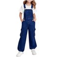 thumbnail image 2 of Cethrio Girls Denim Overalls, Stretchy Adjustable Straps Wide Leg Sleeveless Jeans Jumpsuits Dark Blue Size 8, 2 of 4