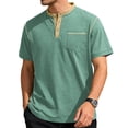 thumbnail image 2 of Mens Henley Shirts Short Sleeve Casual Button Basic T-Shirts Summer Classic Vintage Tee Shirts with Pocket Mint Green 2XL, 2 of 6
